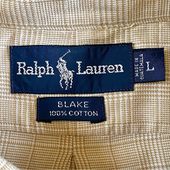 RALPH LAUREN Men’s Blake 100% Cotton Shirt, Glen Plaid Pattern, Tan, Size Large - Picture 14 of 15